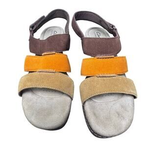 CLARK’S Collection Seannah Glow Suede Wedge Sandal Brown Rust Tan Women’s Sz 9